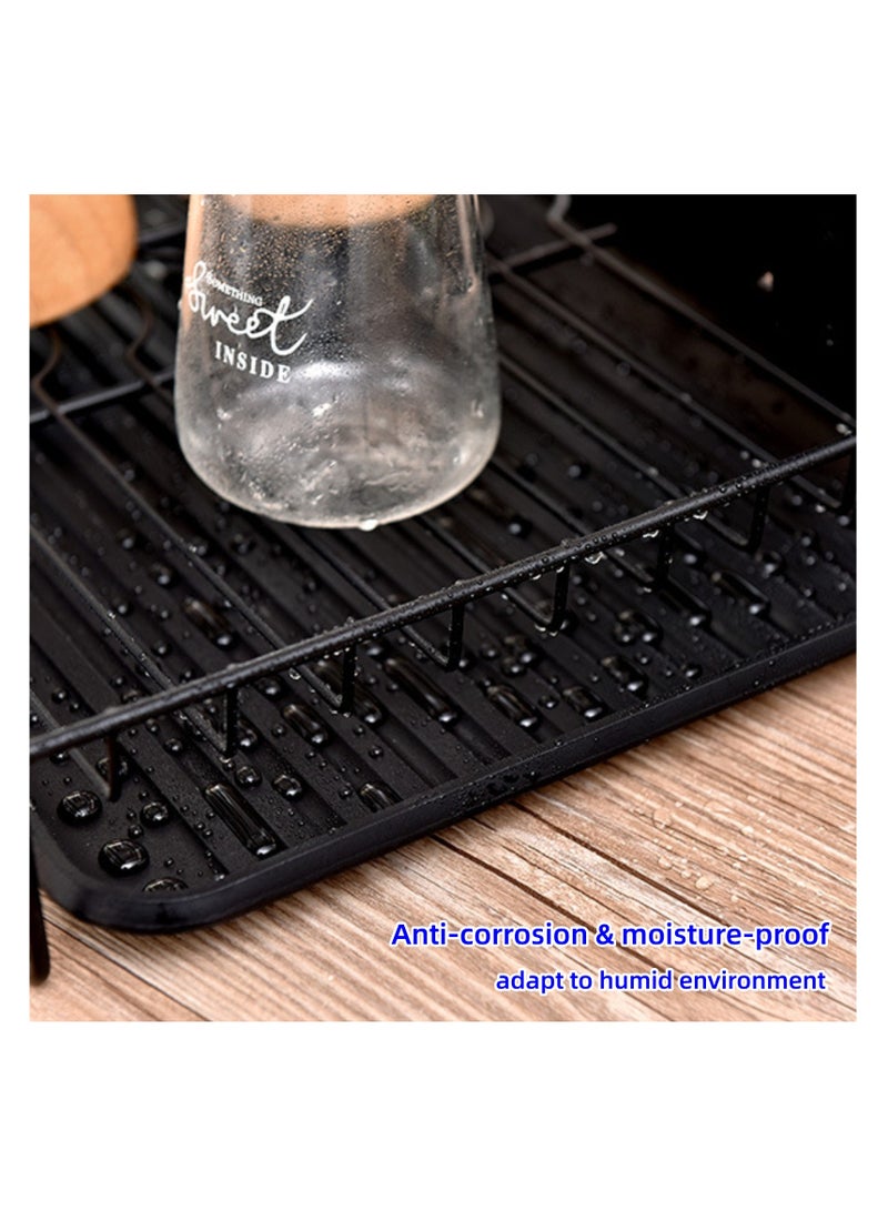 نوفولان رف تجفيف الأطباق، رف تصريف، حامل تجفيف، رف تصريف المطبخ، رف سلكي حديدي، رف أطباق أدوات المائدة، رف تخزين متعدد الوظائف مزدوج الطبقات، رف تصريف الأطباق، تخزين على سطح الطاولة (أسود) - Image 4