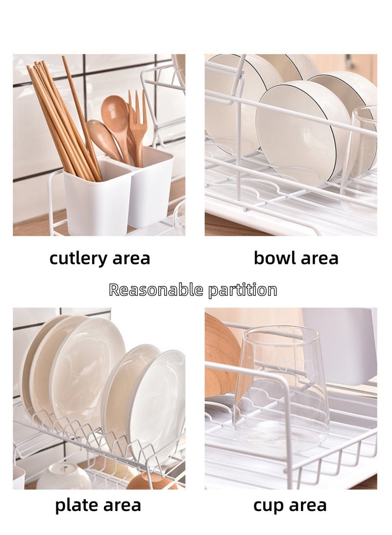 نوفولان رف تجفيف الأطباق، رف تصريف، حامل تجفيف، رف تصريف المطبخ، رف سلكي حديدي، رف أطباق أدوات المائدة، رف تخزين متعدد الوظائف مزدوج الطبقات، رف تصريف الأطباق، تخزين على سطح الطاولة (أسود) - Image 3