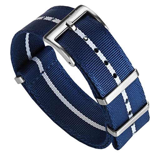 WatchGecko Swiss Quality Signature Military Nylon Watch Strap. Nylon Mens Replacement Watch Band. Rugged, Quick-Drying and Secure Wristwatch Strap for Outdoor Activities. Blue & White, 21 mm - Image 1