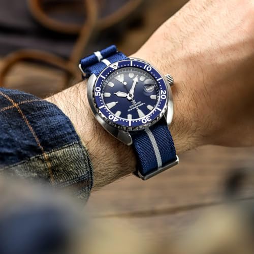WatchGecko Swiss Quality Signature Military Nylon Watch Strap. Nylon Mens Replacement Watch Band. Rugged, Quick-Drying and Secure Wristwatch Strap for Outdoor Activities. Blue & White, 21 mm - Image 4