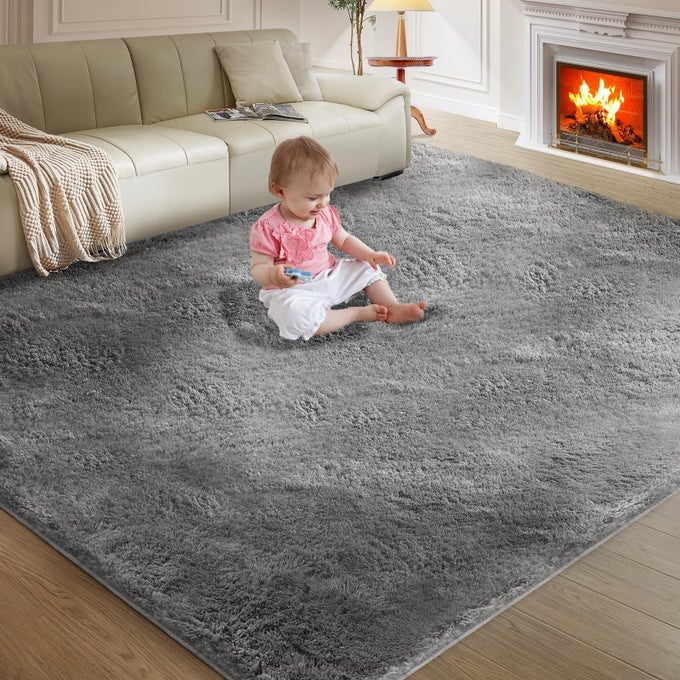 ULTRA SOFT RUG FOR LIVING ROOM 6X9 FLUFFY SHAG AREA RUG FOR BEDROOM MODERN SHAGGY CARPETS FUZZY RUG FOR TEENS DORM NURSERY HOME DECOR AESTHETIC UPGRADE ANTISKID DURABLE GREY