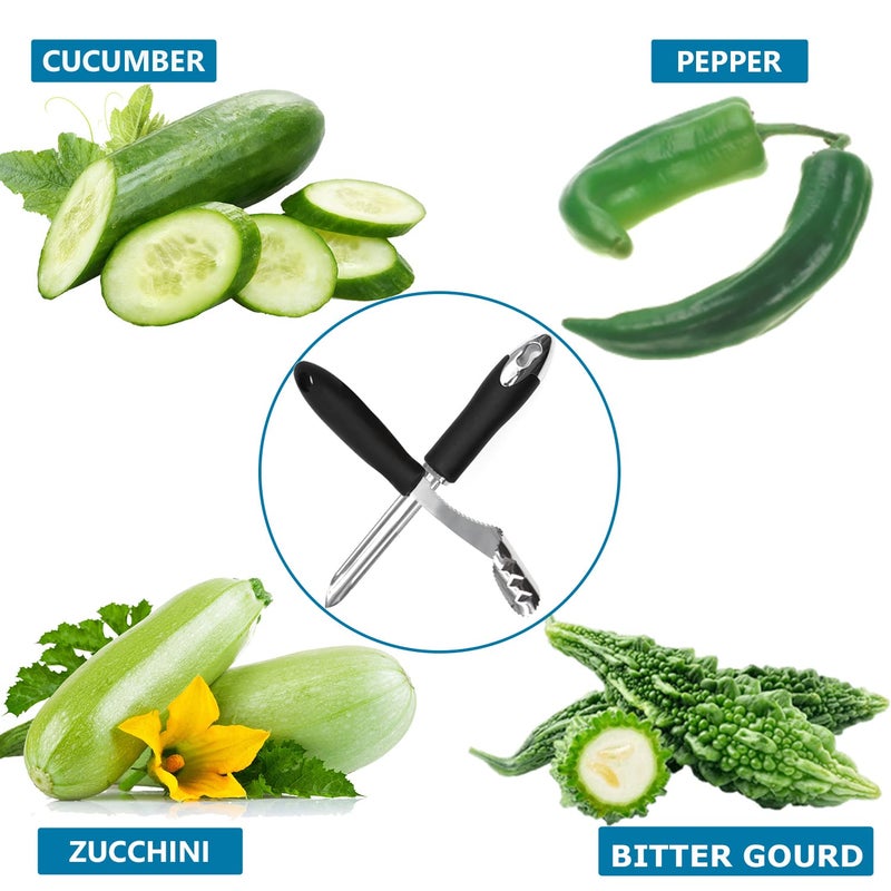 KAYCROWN Jalapeno Pepper Corer, Set of 2, Stainless Steel Zucchini Cucumber Corer with Serrated Slice and Rubber Handle, Core Deseeder for Jalapenos, Chilis, Bell Peppers - Image 5