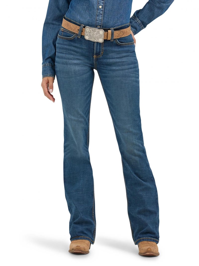 Wrangler Retro Mae Mid Rise Stretch Boot Cut Jean, Mid Wash, 15W x 32L - Image 1