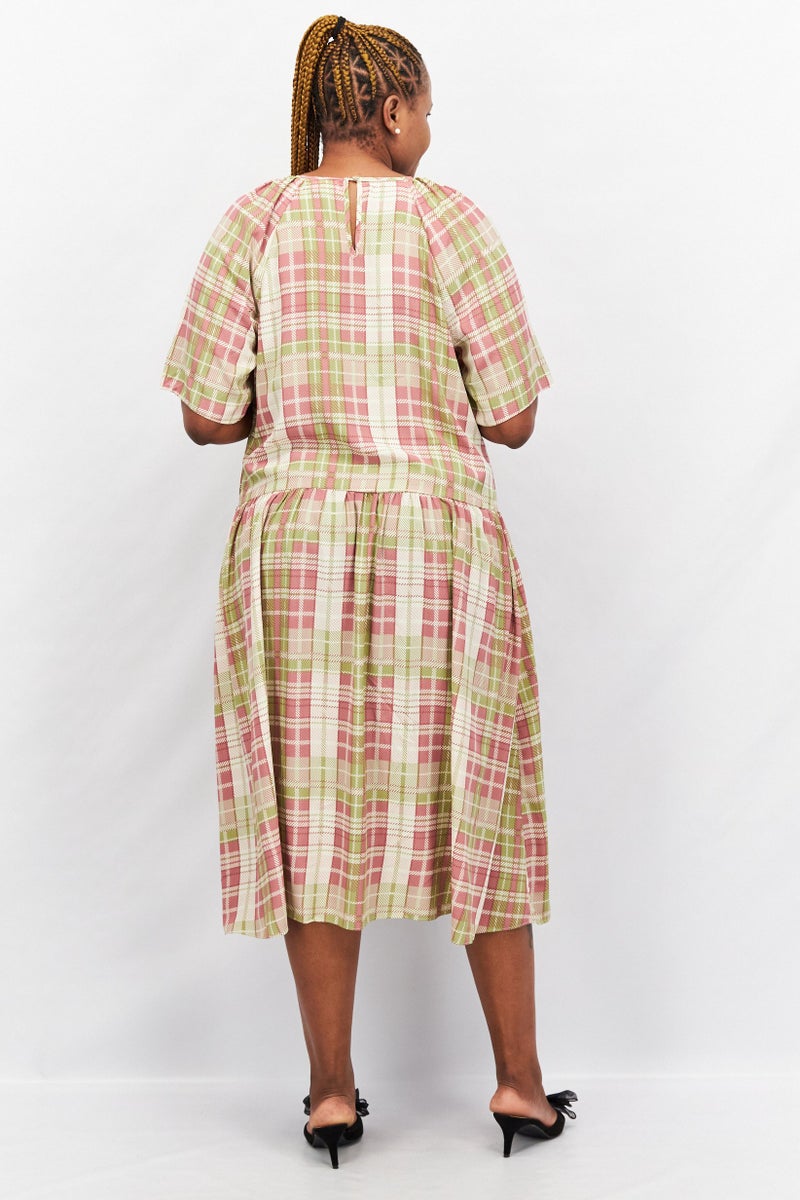 GLAMOROUS Women Curve Fit Checkered Midi Dress, Green Combo - Image 3
