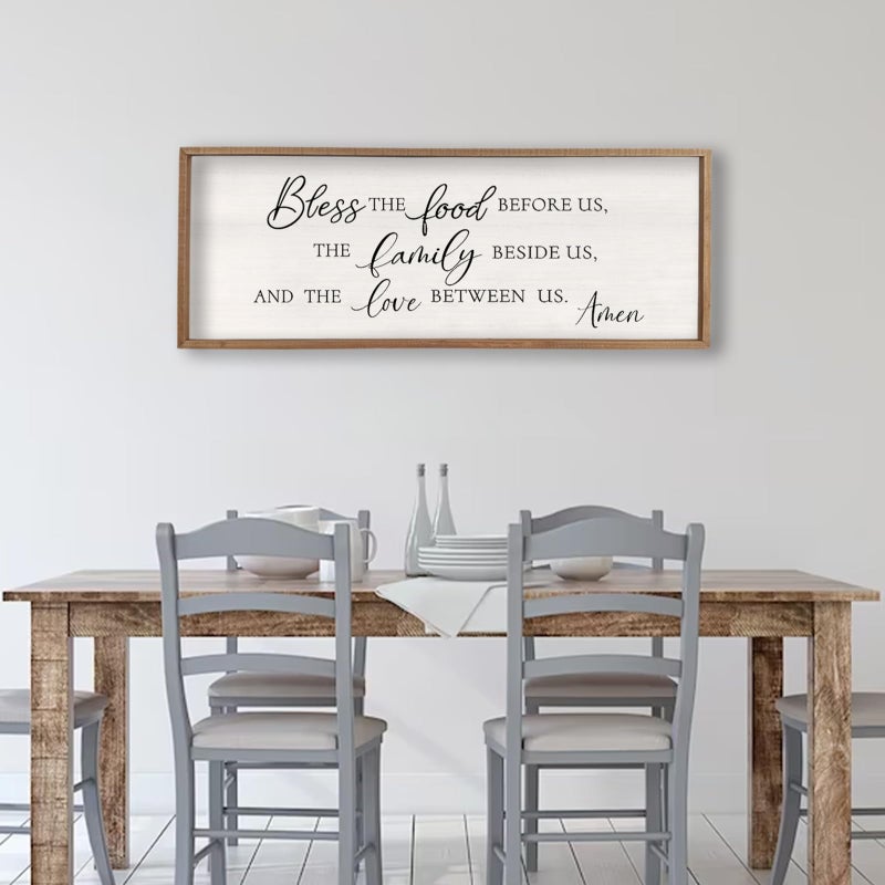 comurdyo Bless the Food Before Us Wall Decor Sign 40" X 15" Dining Room Wall Decor Framed Wood for Large Farmhouse Vintage Prayer Catholic Kitchen Wall Hanging Scripture Bible Verse Art (Wood) - Image 5