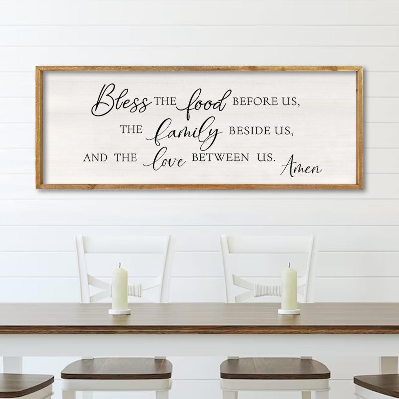 comurdyo Bless the Food Before Us Wall Decor Sign 40" X 15" Dining Room Wall Decor Framed Wood for Large Farmhouse Vintage Prayer Catholic Kitchen Wall Hanging Scripture Bible Verse Art (Wood) - Image 1