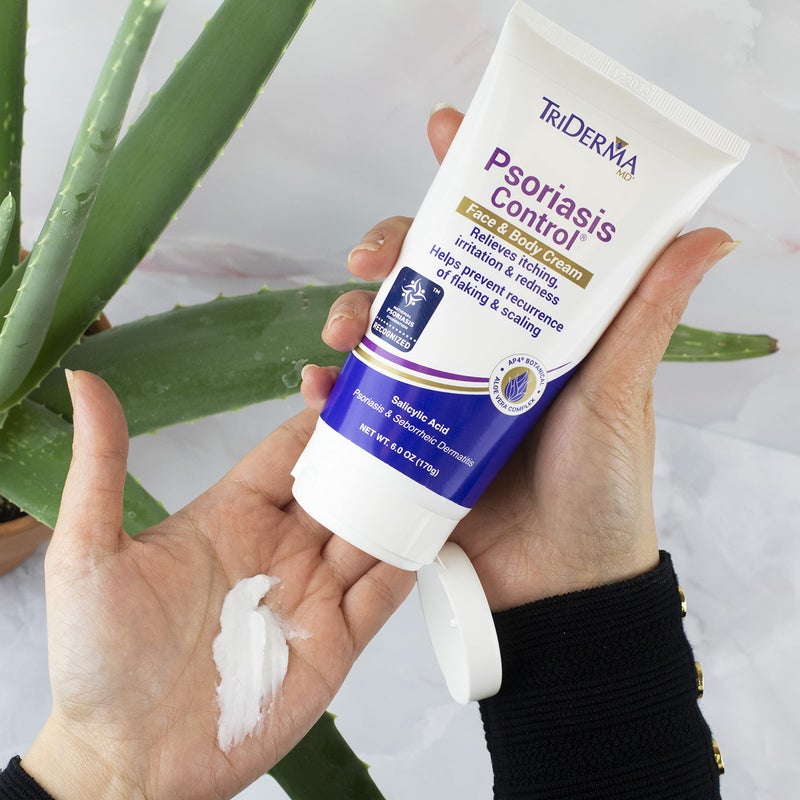 TriDerma Psoriasis Control Face & Body Cream - Maximum Strength 3% Salicylic Acid, AP4 Aloe Vera Gel, Urea Cream - Extra Moisturizing Treatment, No Cortisone or Coal Tar - FSA Eligible - 6 Oz - Image 4