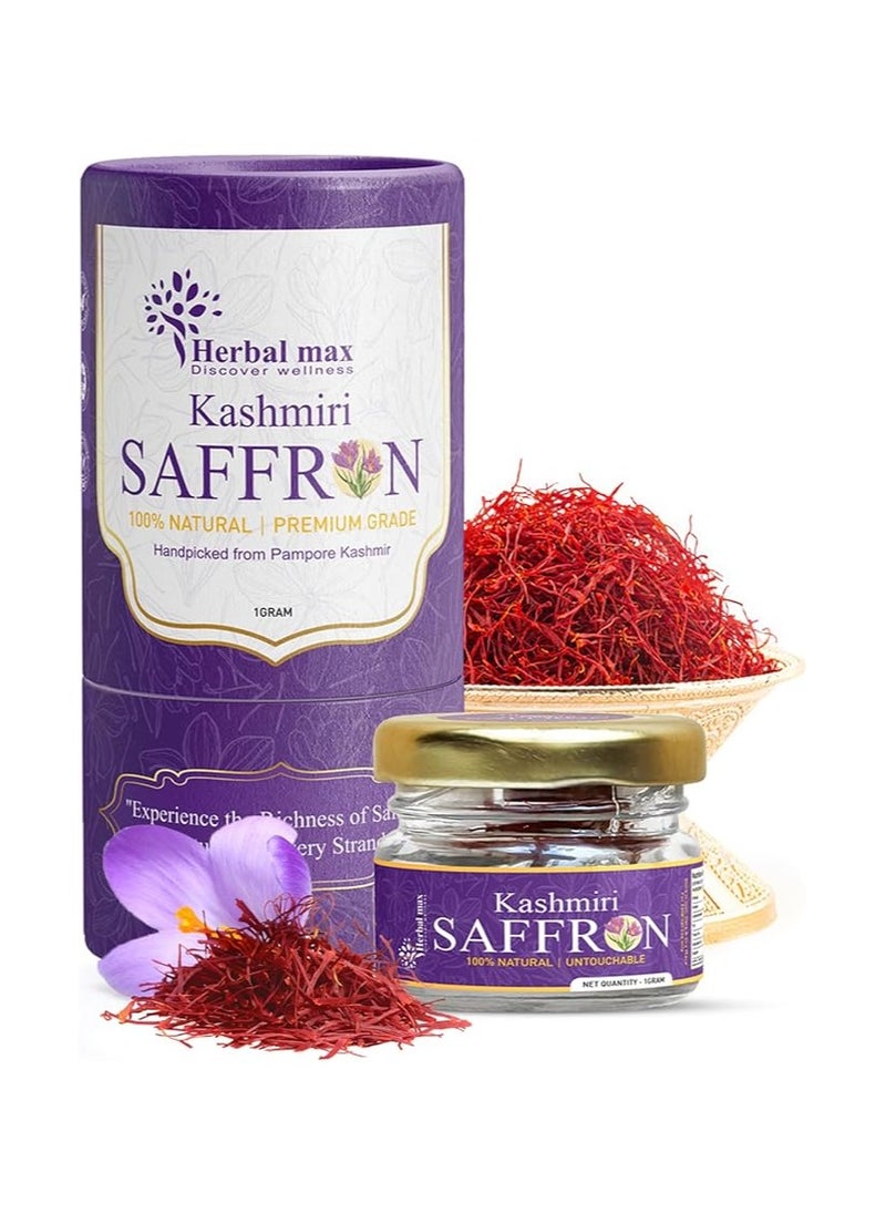 Herbal Max - Kashmiri Mongra Saffron Kesar, 1g, A+++ Grade, For Food, Cooking, Sweets Personal Use Natural Jaffran Leaves - Image 1