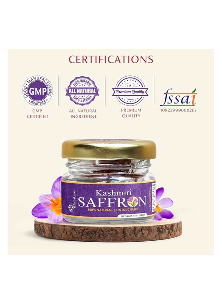 Herbal Max - Kashmiri Mongra Saffron Kesar, 1g, A+++ Grade, For Food, Cooking, Sweets Personal Use Natural Jaffran Leaves - Image 1