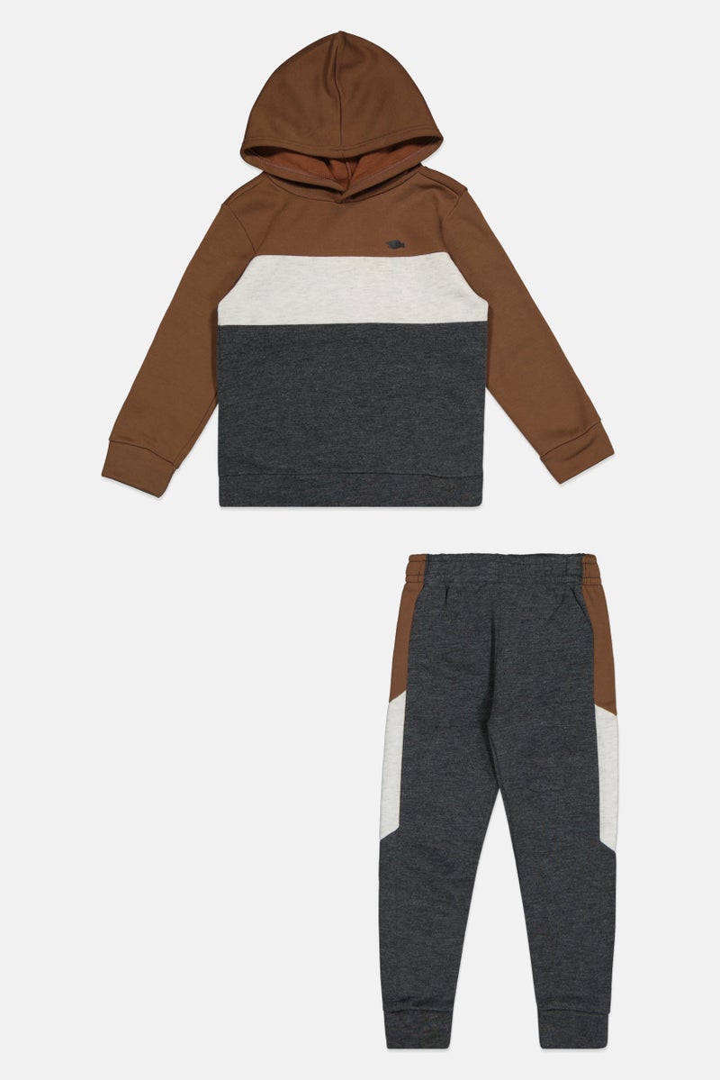 Hawk Kids Boy 2Pcs Colorblock Fleece Hoodie And Jogger Pants Set, Multicolor - Image 1