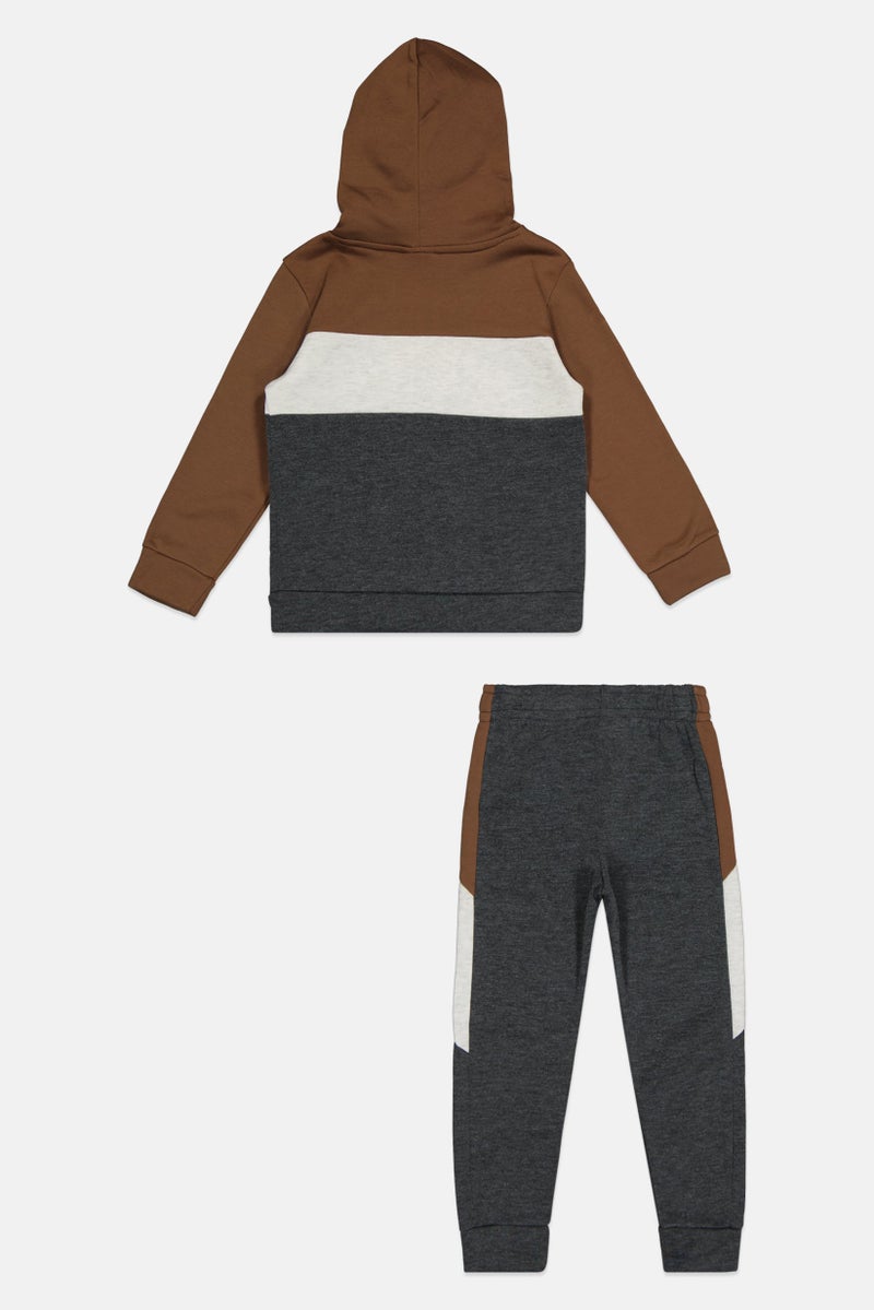 Hawk Kids Boy 2Pcs Colorblock Fleece Hoodie And Jogger Pants Set, Multicolor - Image 2