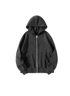 Generic Solid Color Mens Hooded Sweatshirt Blank Cardigan Zippered Hooded Top Training Suite Sport Shoes And Bag Set From China Dark gray (short zipper) 