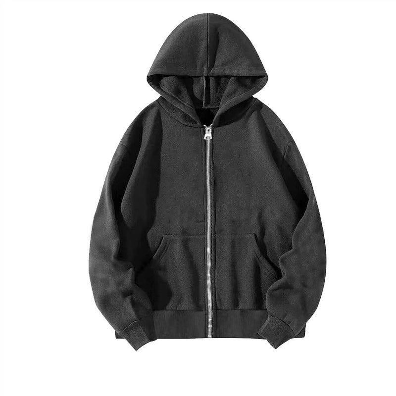 Generic Solid color cross-border sweater supply full zipper hoodie mens blank cardigan zipper hoodie sweater spot Dark gray (short zipper)