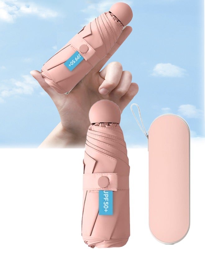 مظلة كبسولة صغيرة، مظلة سفر شمسية صغيرة قابلة للطي، مظلات شمسية ومطر محمولة صغيرة الحجم مع 8 أضلاع معززة للمحفظة والسيارة وحقيبة الظهر للفتيات والنساء ومعدات المطر