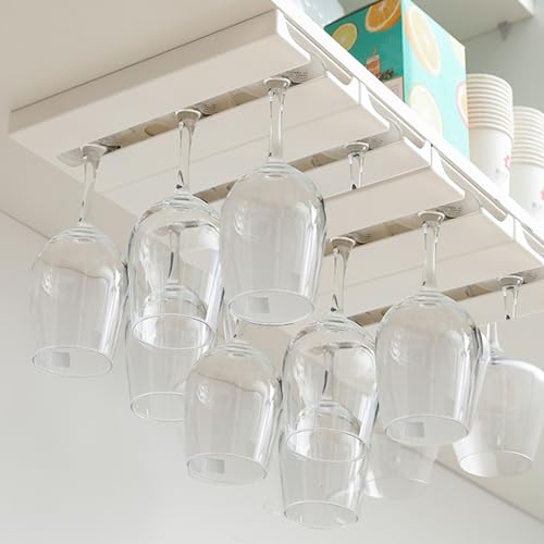 DESONAUT 2 Pcs Wine Glass Holder Under Shelf or Cabinet Punch-free,Stemware Rack Glassware Drying Storage Hanger for Kitchen,Bar and Restaurant (White) - Image 4