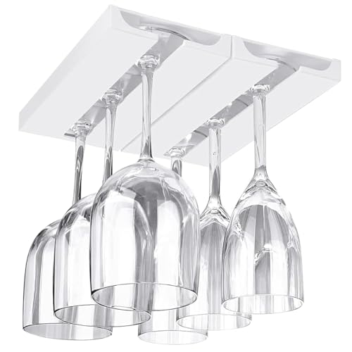 DESONAUT 2 Pcs Wine Glass Holder Under Shelf or Cabinet Punch-free,Stemware Rack Glassware Drying Storage Hanger for Kitchen,Bar and Restaurant (White) - Image 1
