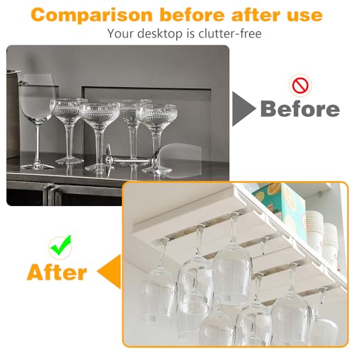 DESONAUT 2 Pcs Wine Glass Holder Under Shelf or Cabinet Punch-free,Stemware Rack Glassware Drying Storage Hanger for Kitchen,Bar and Restaurant (White) - Image 3