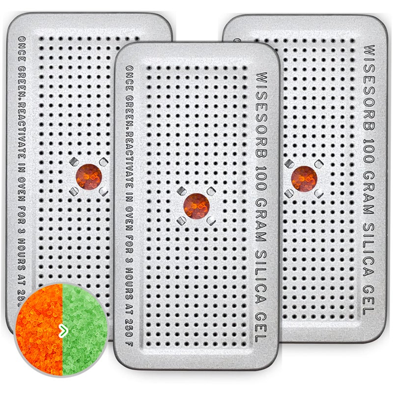 Wisesorb 100 Gram 3 Pack Indicating Silica Gel Canister, Gun Safe Dehumidifier (Orange to Green), Reusable Desiccant Canister Dehumidifier - Image 1