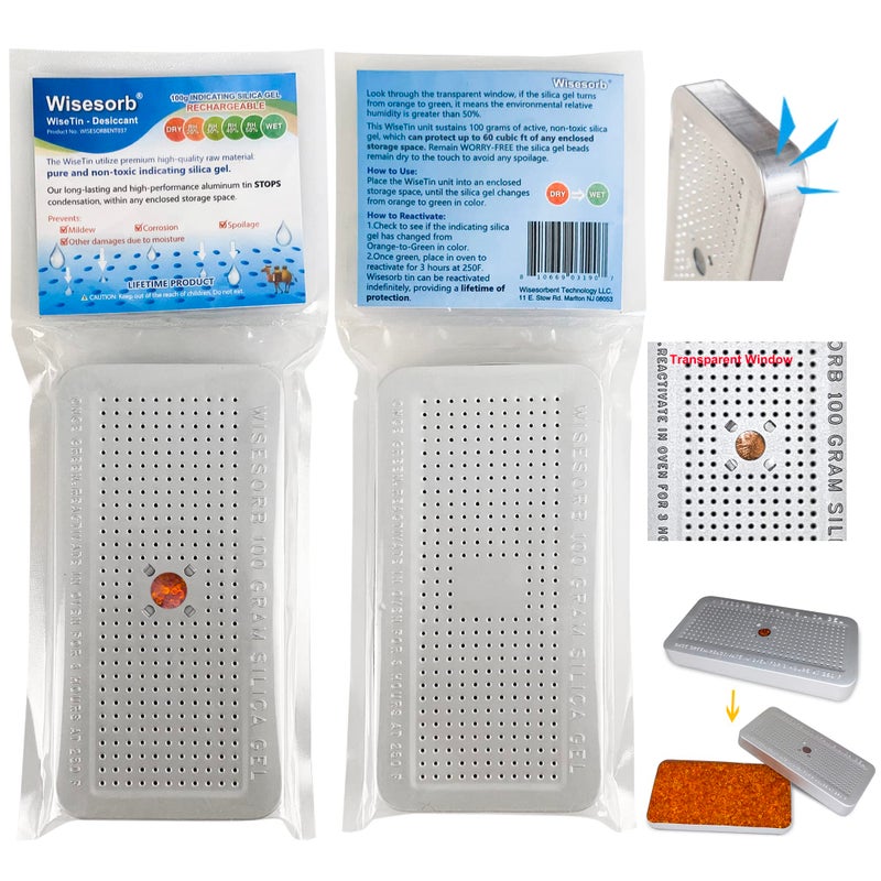 Wisesorb 100 Gram 3 Pack Indicating Silica Gel Canister, Gun Safe Dehumidifier (Orange to Green), Reusable Desiccant Canister Dehumidifier - Image 4