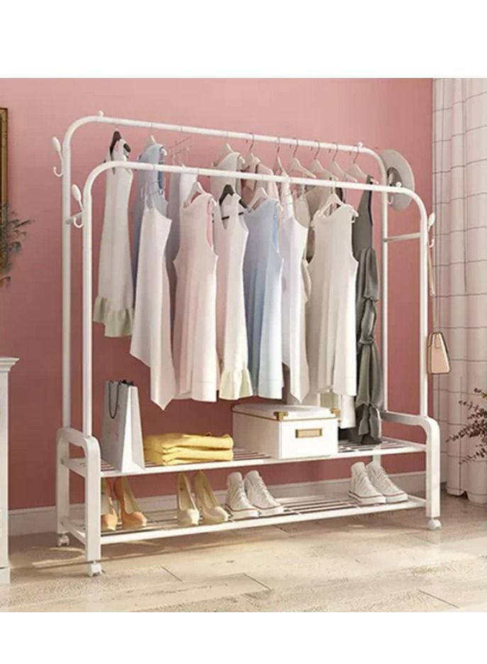 DubaiGallery Clothes Storage Drying Rack Foldable Double Pole, With Hooks and Shoe Rack - Image 2