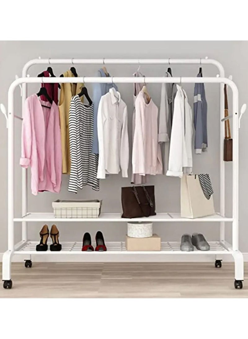 DubaiGallery Clothes Storage Drying Rack Foldable Double Pole, With Hooks and Shoe Rack - Image 1