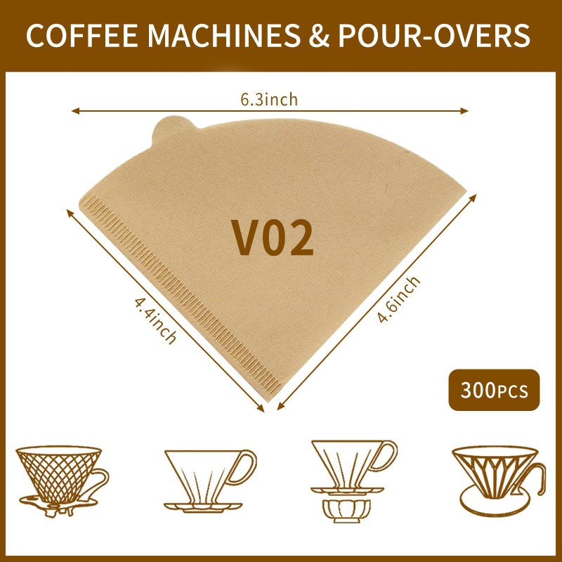 PADELE V60 Coffee Filters, 300 Count Size 02 Pour Over Coffee Filter, 1-4 Cups Disposable Cone Paper Coffee Filters 2ï¼Œ Compatible with Conical Shaped Dripper and Drip Coffee Maker (Natural) - Image 2