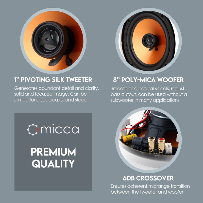 Micca مكبر صوت مدمج دائري Micca M-8C 2-Way في السقف، قطر فتحة 9.4 بوصة، صوت كامل للمنزل، مسرح منزلي، داخلي أو خارجي مغطى، 8 بوصة ووفر، 1 بوصة تويتر، أبيض، قابل للدهان، كل واحد - Image 4