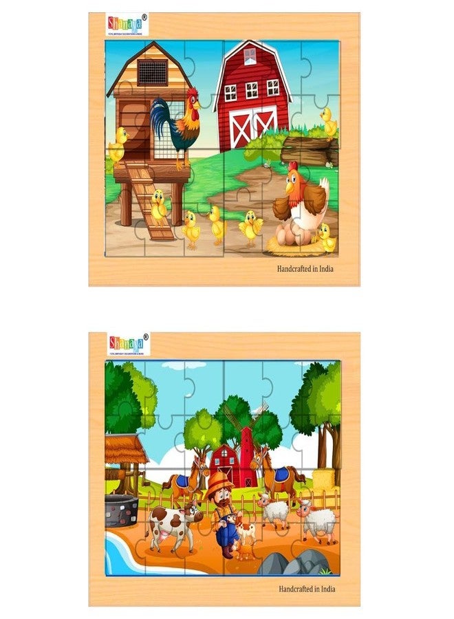 SHANAYA Durable Wooden Jigsaw Puzzles for Kids - 2 Sided Puzzles - 72 Pieces Colourful Wooden Puzzles (Farmer with Poultry Animals + Hen Farm)(Jigsaw Puzzle) - Image 1