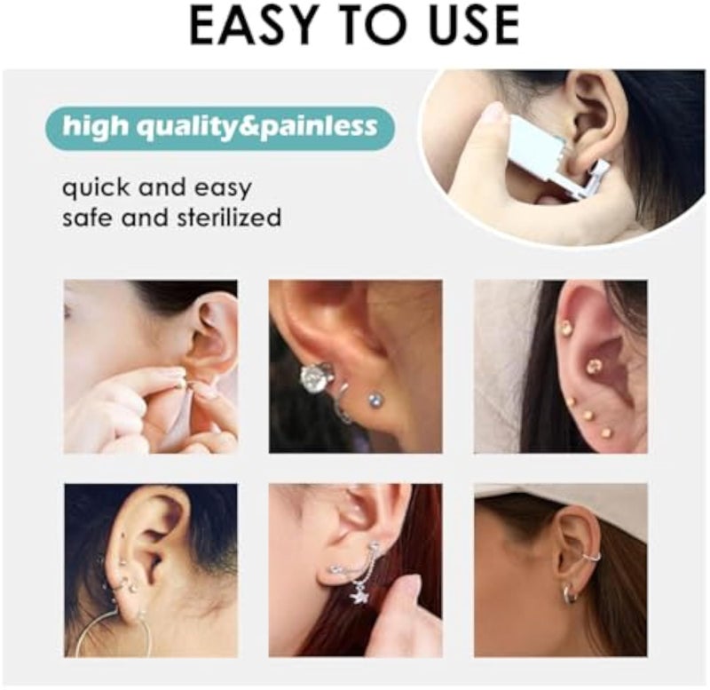 19pcs Piercing Kit Set for Safe and Precise Ear Piercings - Silver Gun Kit With Cubic Zirconia Stainless Steel Studs for Women - Image 4