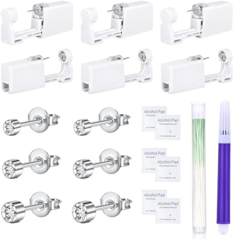 19pcs Piercing Kit Set for Safe and Precise Ear Piercings - Silver Gun Kit With Cubic Zirconia Stainless Steel Studs for Women - Image 2