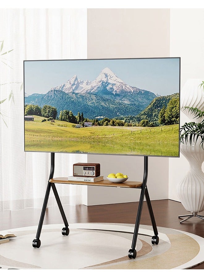 شو وو حامل تلفزيون لشاشات LCD وLED وOLED و4K من 42 إلى 75 بوصة، حامل تلفزيون متحرك متين مع عجلات، ارتفاع قابل للتعديل، عربة تلفزيون متنقلة مع رف وسائط خشبي، حامل تلفزيون متنقل متين مع رف، حتى وزن 110 أرطال. - Image 2