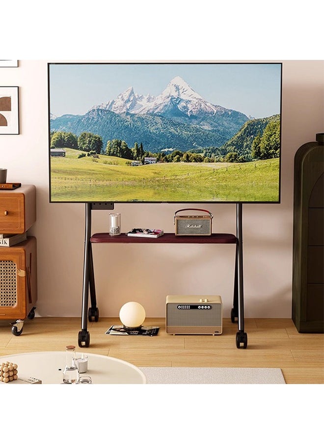 شو وو حامل تلفزيون للشاشات LCD LED OLED من 42 إلى 75 بوصة، حامل تلفزيون محمول بعجلات، عربة تلفزيون متنقلة قابلة لضبط الارتفاع مع رف خشبي للأجهزة، حامل تلفزيون ثقيل يصل إلى 110 رطل  - Image 2