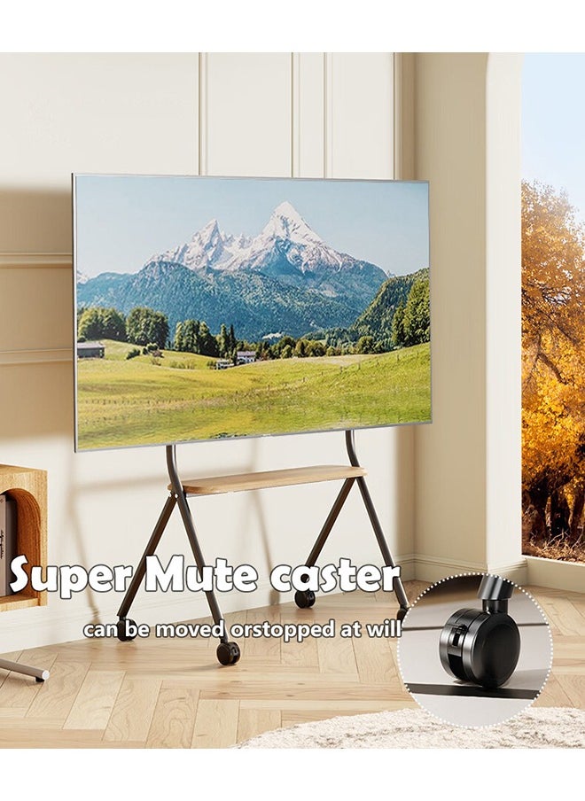 شو وو حامل تلفزيون للشاشات LCD LED OLED من 42 إلى 75 بوصة، حامل تلفزيون محمول بعجلات، عربة تلفزيون متنقلة قابلة لضبط الارتفاع مع رف خشبي للأجهزة، حامل تلفزيون ثقيل يصل إلى 110 رطل  - Image 4