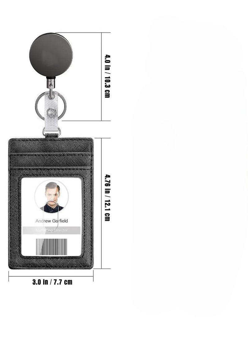  طائرة ورقية حامل بطاقة هوية عمودي للخدمة الشاقة حامل شارة معدني قابل للسحب مع حلقة مفاتيح بإبزيم حزام، حامل شارة جلدي شفاف مقاوم للماء - Image 2