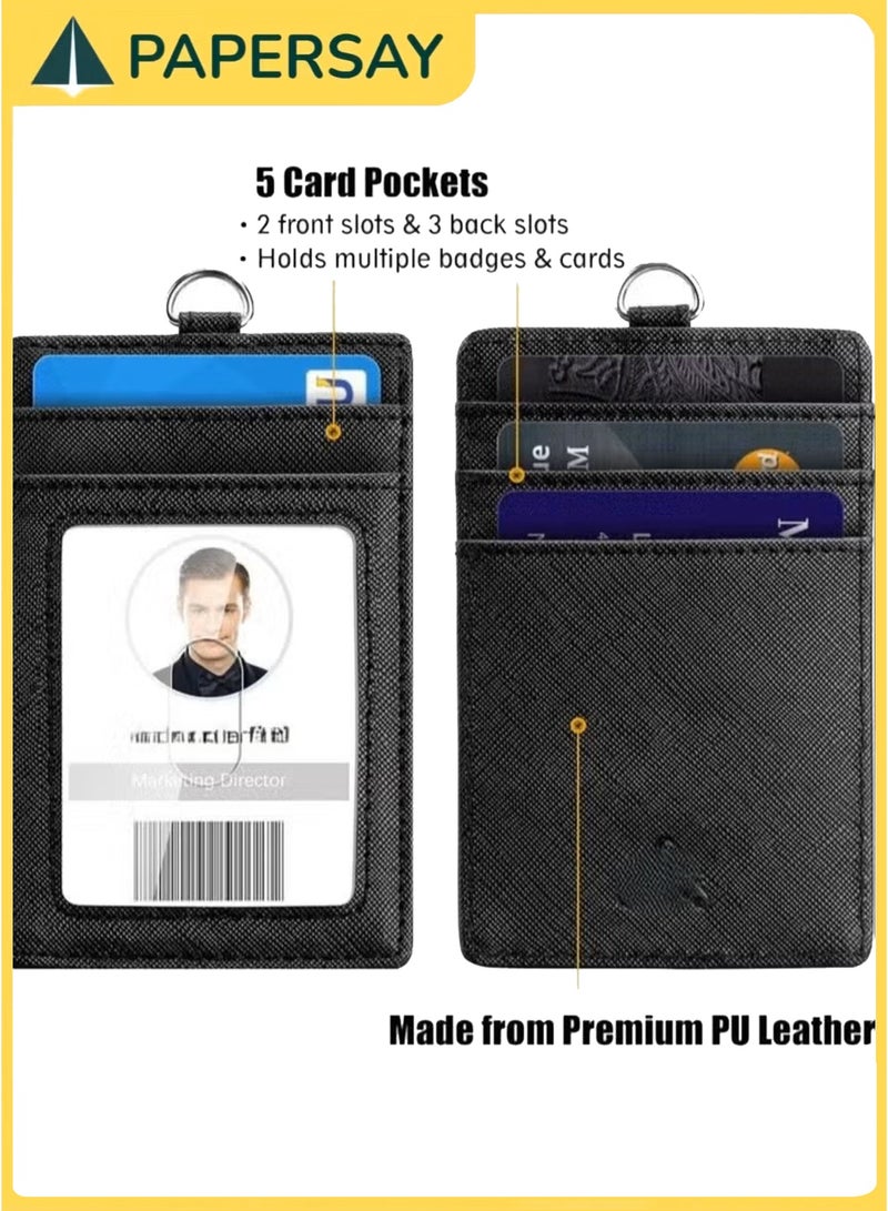 PAPERSAY Heavy Duty Vertical ID Card Holder Metal Retractable Badge Holder Reel with Belt Clip Key Ring, Waterproof Clear and Leather Badge Holder - Image 3