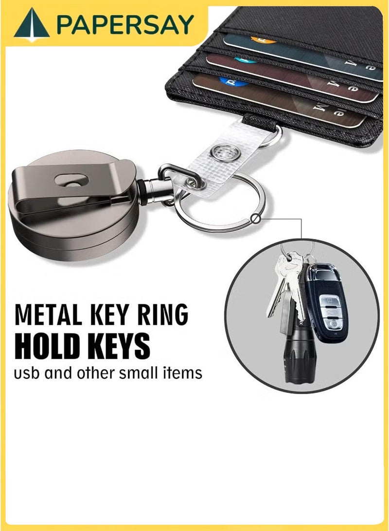 PAPERSAY Heavy Duty Vertical ID Card Holder Metal Retractable Badge Holder Reel with Belt Clip Key Ring, Waterproof Clear and Leather Badge Holder - Image 5