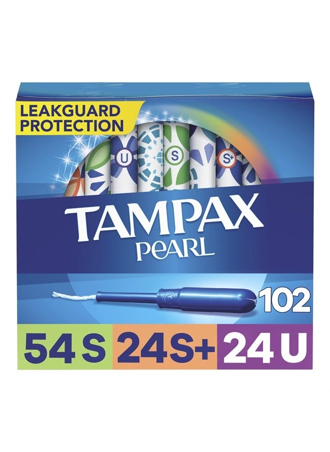 Tampax - Pearl Tampons Multi Pack, Super/Super Plus/Ultra Absorbency with BPA-Free Plastic Applicator and LeakGuard Braid, Unscented, 34 Count x 3 Packs (102 count total) - Image 1