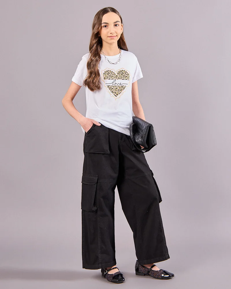 Redtag Senior Girls White Heart Print T-Shirt