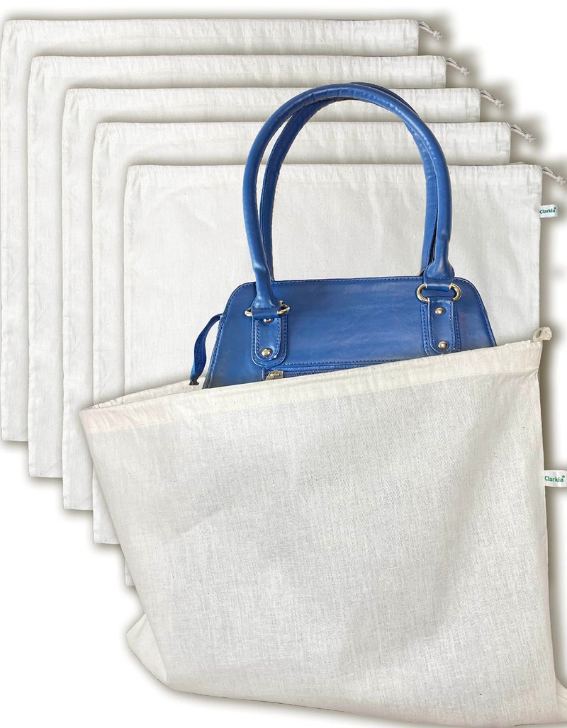 Clarkia 5 Pack Cotton Dust Bags for Handbag Purses Shoes Boots Drawstring Bag Travel Storage Pouch (18×18 in, Beige) - Image 1
