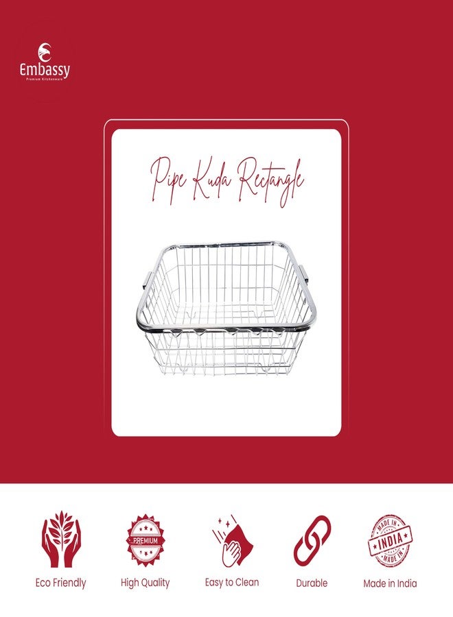 EMBASSY Pipe Kuda/Dish Drainer Rack/Utensils Holder, Rectangle, Small, 54x43x20.5 cms (LxBxH), Stainless Steel - Image 2