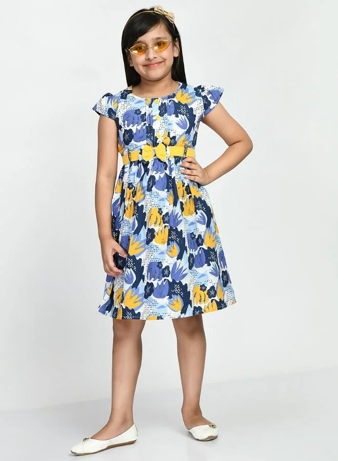 BELLA MODA Cotton Floral Print Bow Detail Back Self Tie Up Dress by Styli