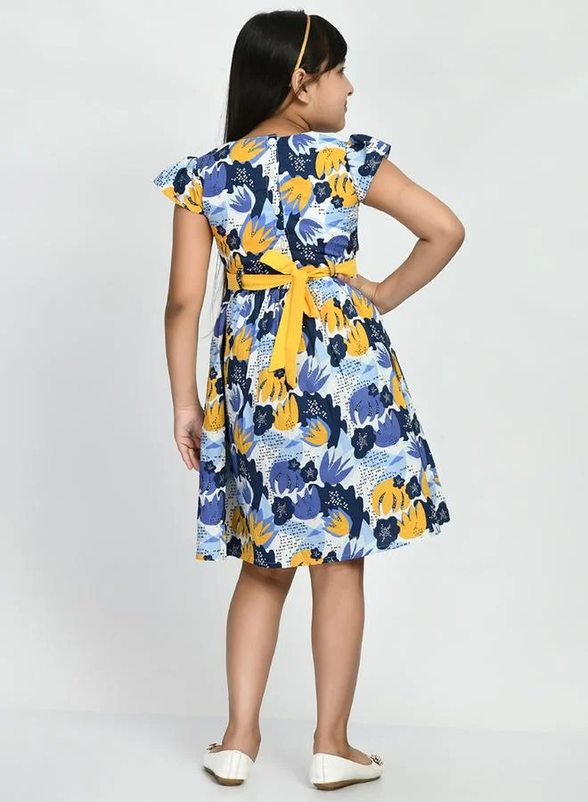 BELLA MODA Cotton Floral Print Bow Detail Back Self Tie Up Dress by Styli