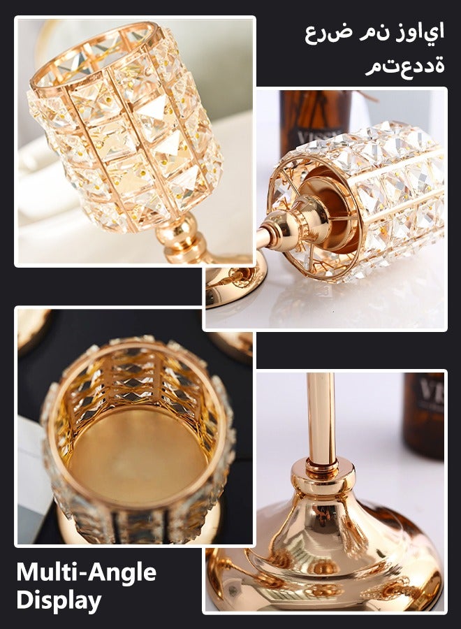 Sunnaltree 3PCS Candle Holder, Gold Crystal Candle Holder Set, Vintage Candlestick Lamp Base, Pillar Candle Holders for Table Centerpiece,Wire Candlestick Tabletop Craft Decor for Party, Wedding (35cm+30cm+22cm) - Image 4
