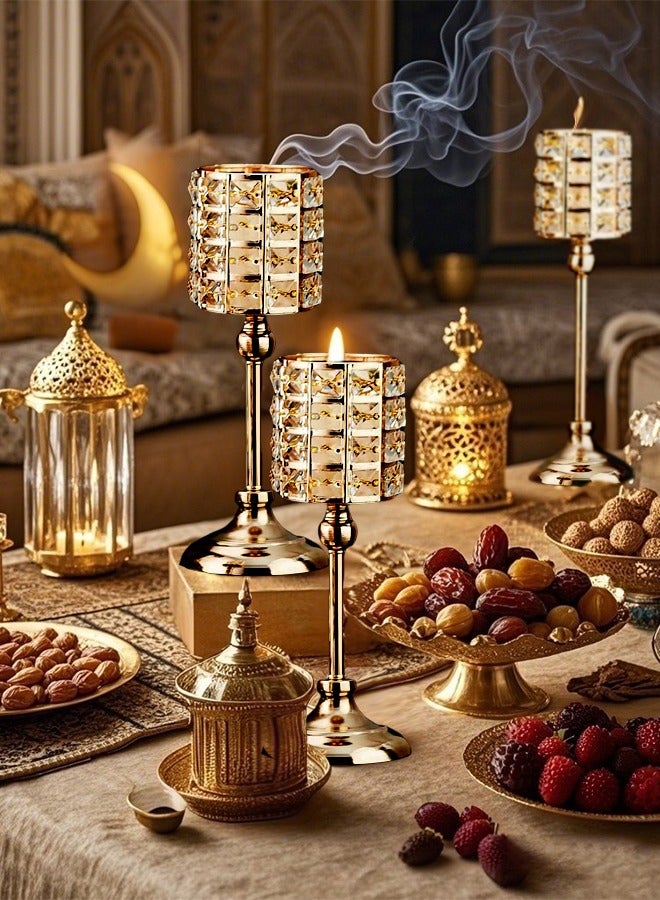 Sunnaltree 3PCS Candle Holder, Gold Crystal Candle Holder Set, Vintage Candlestick Lamp Base, Pillar Candle Holders for Table Centerpiece,Wire Candlestick Tabletop Craft Decor for Party, Wedding (35cm+30cm+22cm) - Image 1