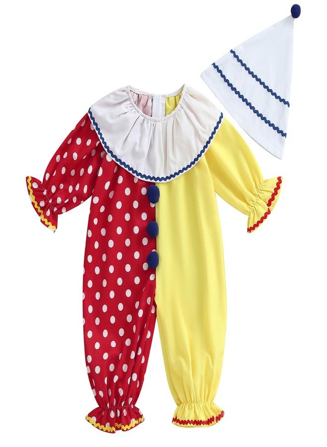 Pudcoco Toddler Baby Boys Girls Halloween Clown Costume Long Sleeve Contrast Color Ruffle Layered Jumpsuit Romper with Hat (Red, 2-3T) - Image 1