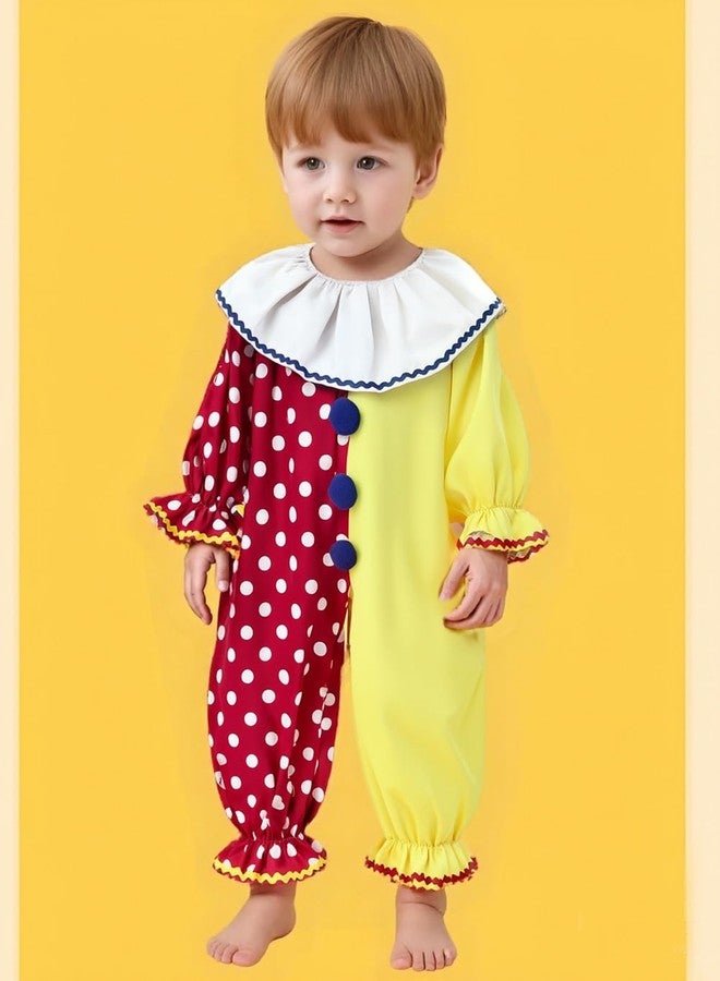 Pudcoco Toddler Baby Boys Girls Halloween Clown Costume Long Sleeve Contrast Color Ruffle Layered Jumpsuit Romper with Hat (Red, 2-3T) - Image 2