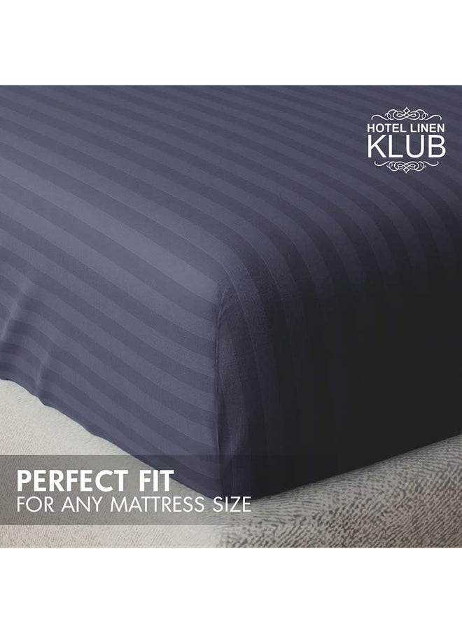 Hotel Linen Klub Hotel Linen Klub Stripe Microfiber  Dark Grey Fitted Sheet  - Image 4