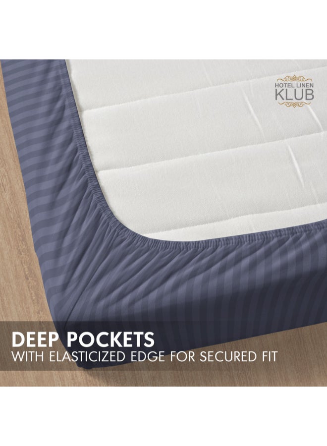 Hotel Linen Klub 1-Piece Microfiber Fitted Sheet Striped , Color Dark Grey, Design Soft Fabric Deep Pocket Elastic Edge Bed Linen, Availabe in Single, Double, Queen, King and Super King - Image 4