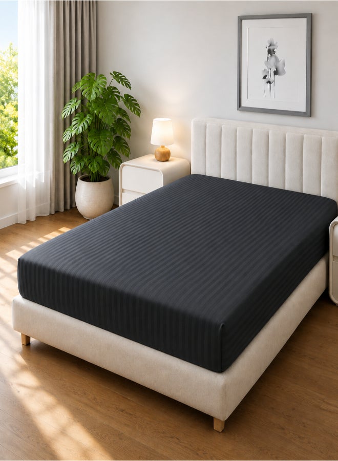 Hotel Linen Klub 1-Piece Microfiber Fitted Sheet Striped , Color Dark Grey, Design Soft Fabric Deep Pocket Elastic Edge Bed Linen, Availabe in Single, Double, Queen, King and Super King - Image 1