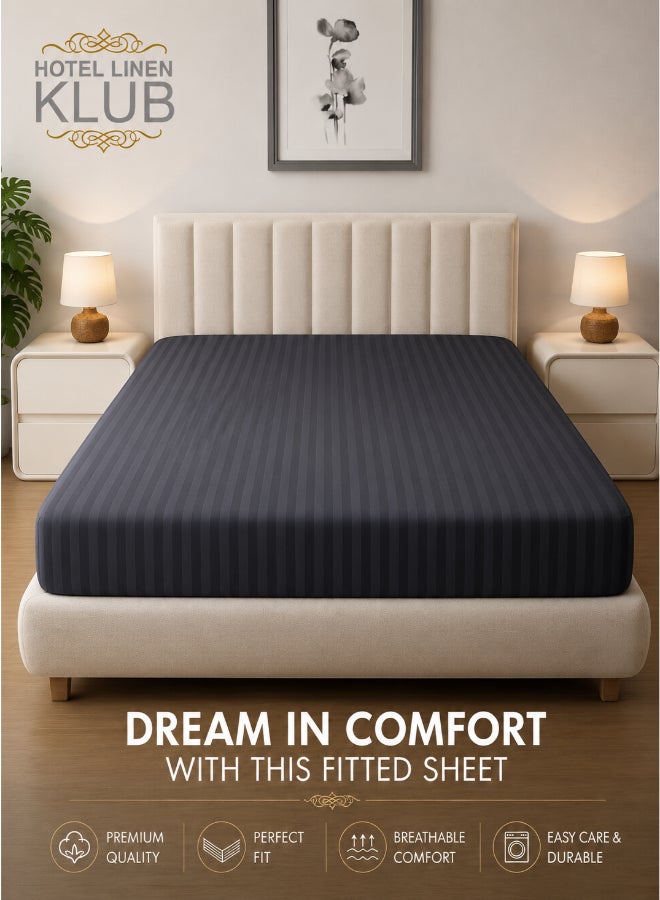 Hotel Linen Klub 1-Piece Microfiber Fitted Sheet Striped , Color Dark Grey, Design Soft Fabric Deep Pocket Elastic Edge Bed Linen, Availabe in Single, Double, Queen, King and Super King - Image 5